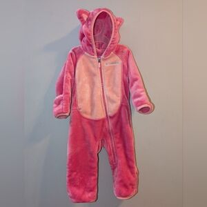 🩷 Columbia Pink & Peach Hooded Fleece Baby Snow Suit W Kitty Ears 6-12 Months